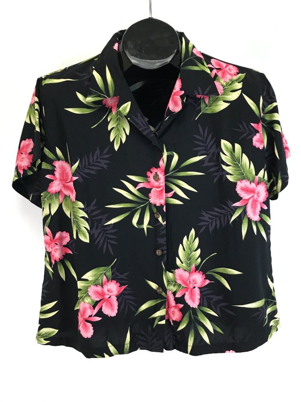 Two Palms Hibiscus Print Hawaiian Shirt Women's Large Aloha Tropical Floral